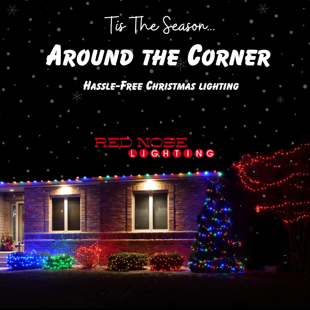 Red Nose Lighting graphic featuring colorful exterior lights